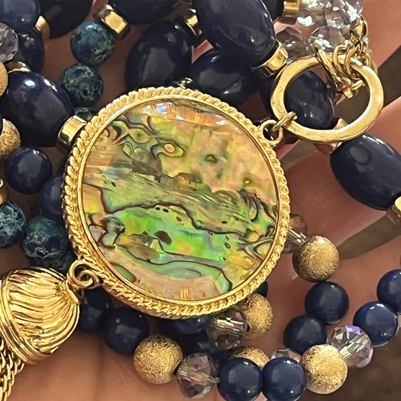 BOGO 80s to 90s Abalone Tassel Necklace. Faux Lapis Lazuli and Crystal Bead - Picture 10 of 12